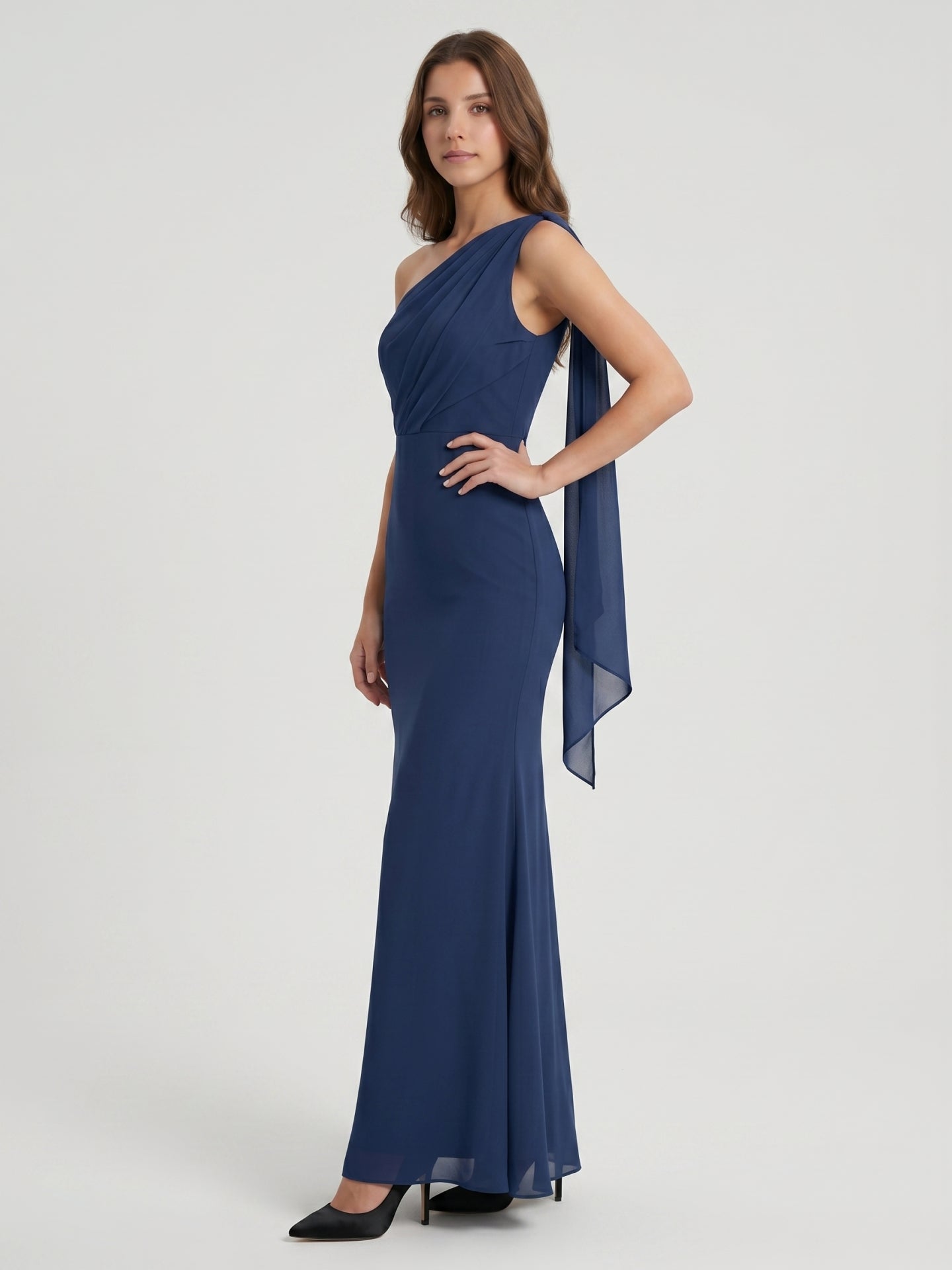 Stormy Chiffon Mermaid One Shoulder Back Zip Floor-Length Bridesmaid Dress