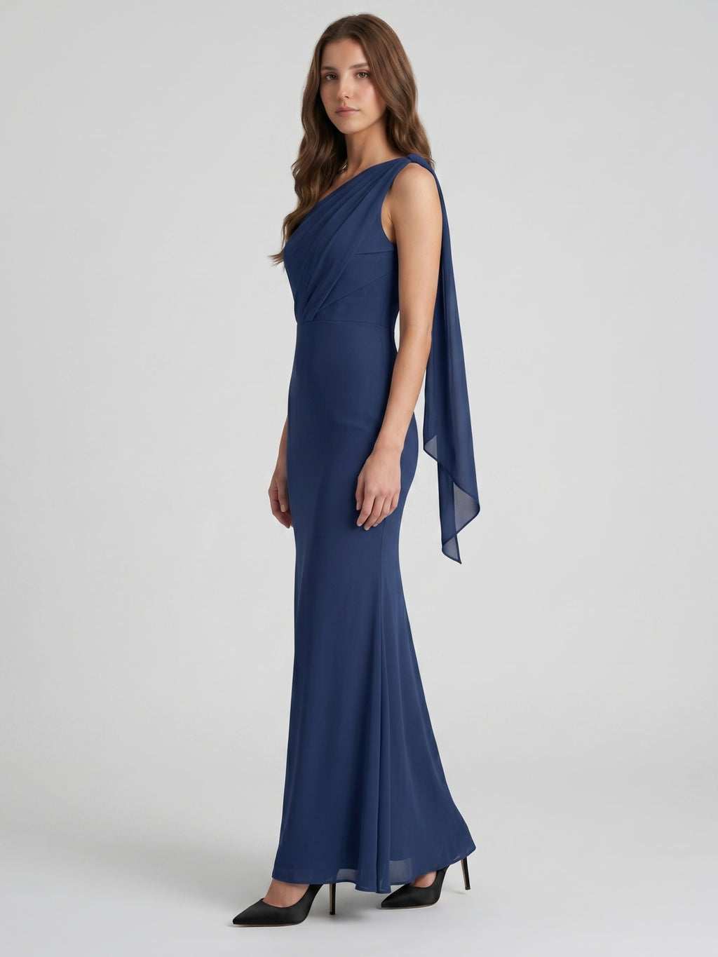 Stormy Chiffon Mermaid One Shoulder Back Zip Floor-Length Bridesmaid Dress