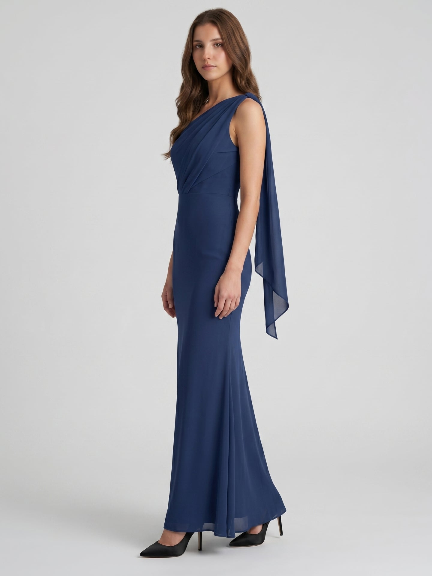Stormy Chiffon Mermaid One Shoulder Back Zip Floor-Length Bridesmaid Dress