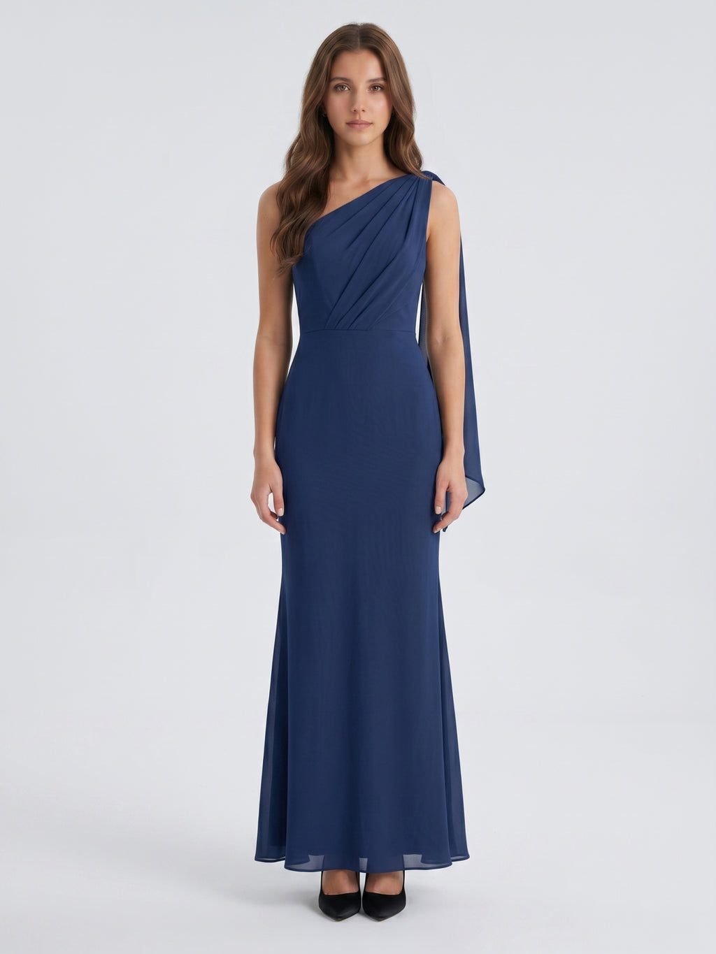 Stormy Chiffon Mermaid One Shoulder Back Zip Floor-Length Bridesmaid Dress