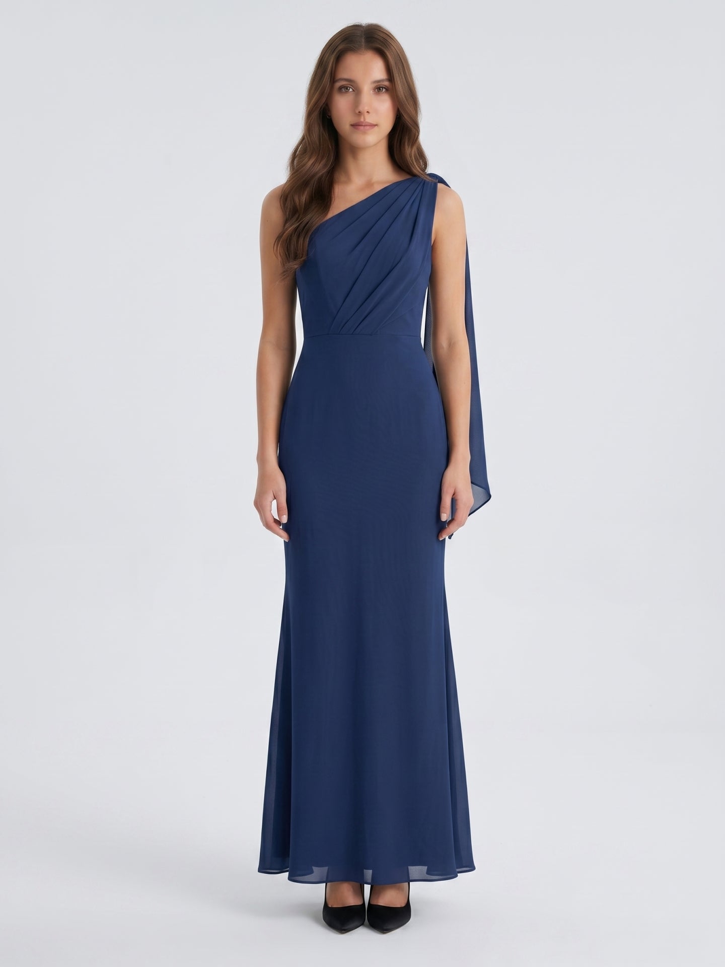 Stormy Chiffon Mermaid One Shoulder Back Zip Floor-Length Bridesmaid Dress