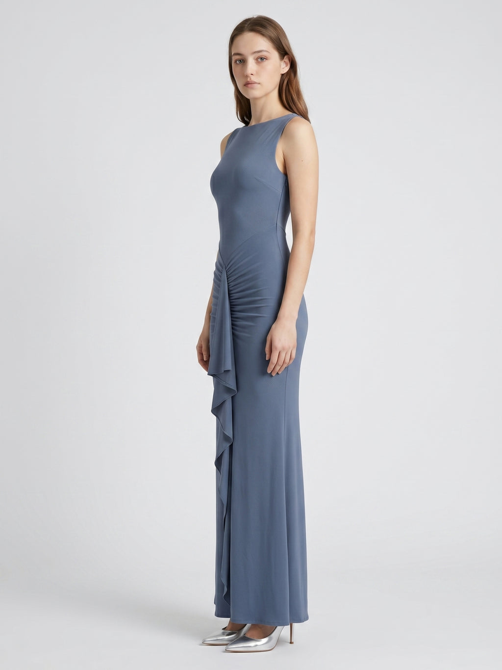 Stormy Chiffon Mermaid Scoop Neck Back Zip Floor-Length Bridesmaid Dress with Ruffle