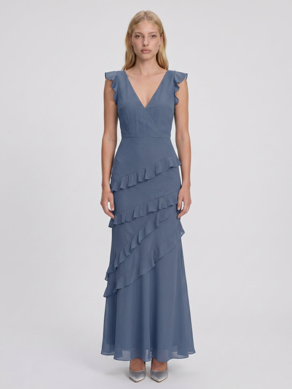 Stormy Chiffon Mermaid V-Neck V-Back Floor-Length Bridesmaid Dress