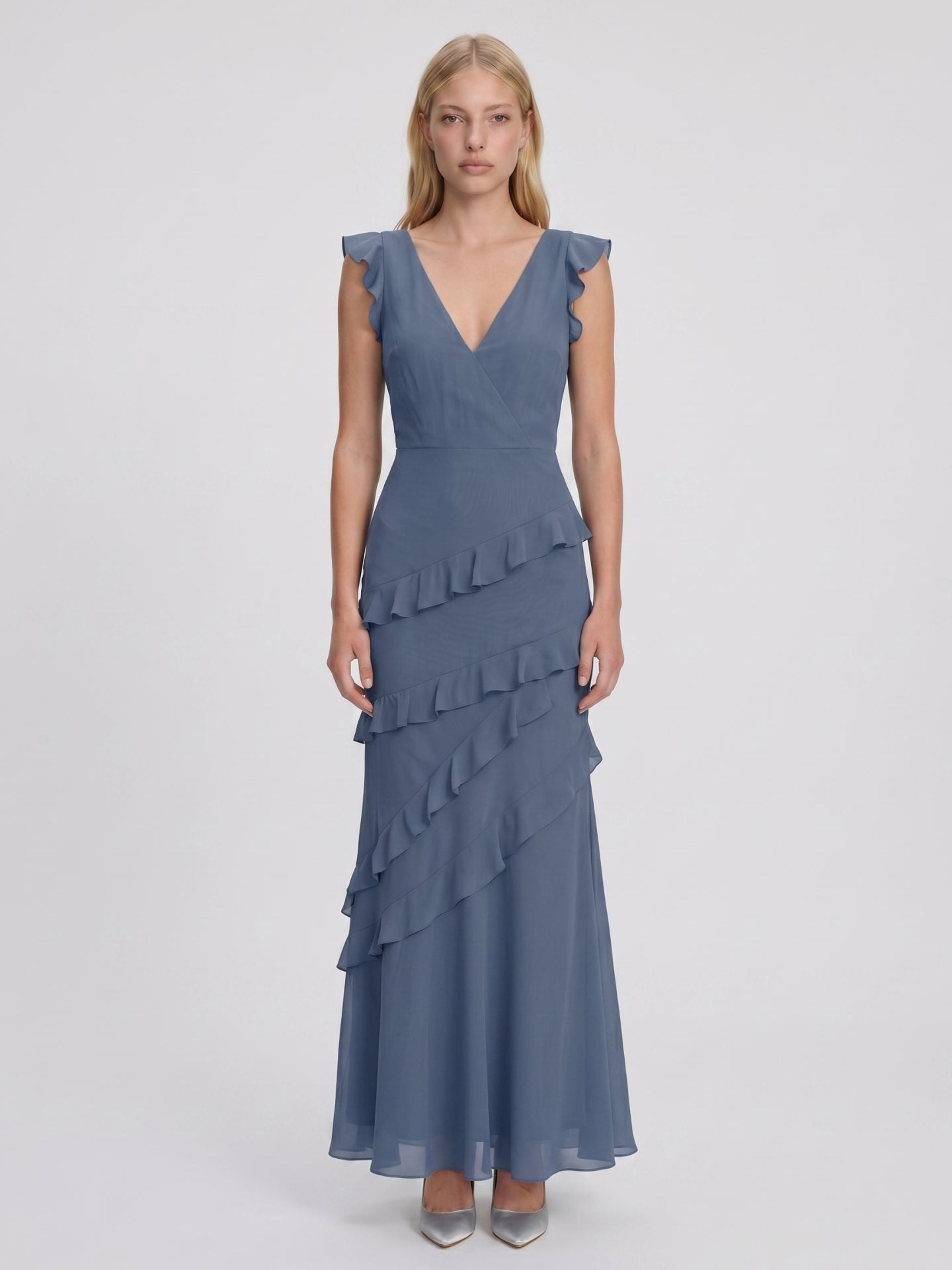 Stormy Chiffon Mermaid V-Neck V-Back Floor-Length Bridesmaid Dress