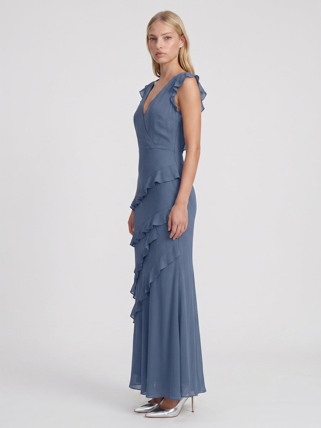 Stormy Chiffon Mermaid V-Neck V-Back Floor-Length Bridesmaid Dress