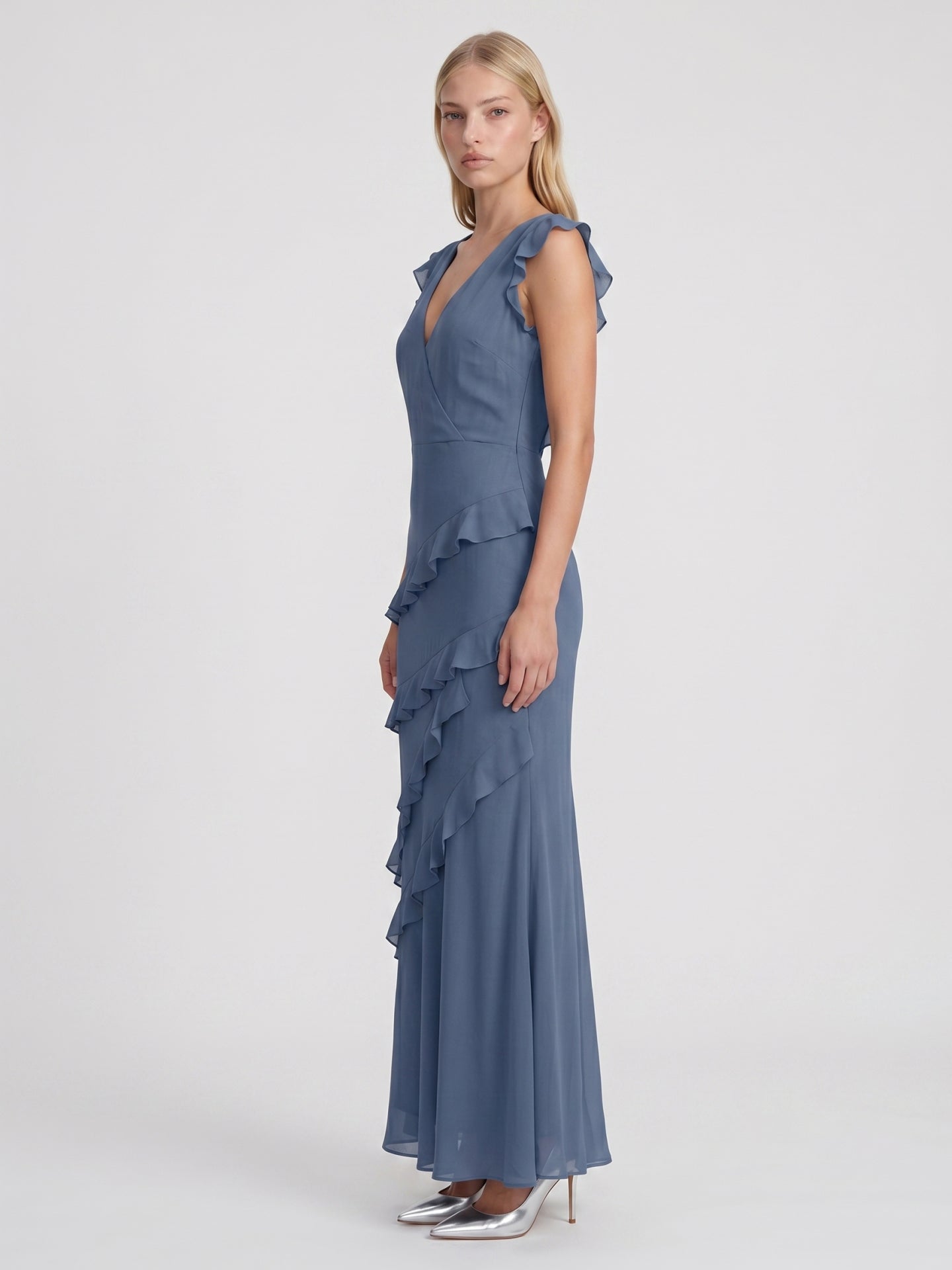 Stormy Chiffon Mermaid V-Neck V-Back Floor-Length Bridesmaid Dress