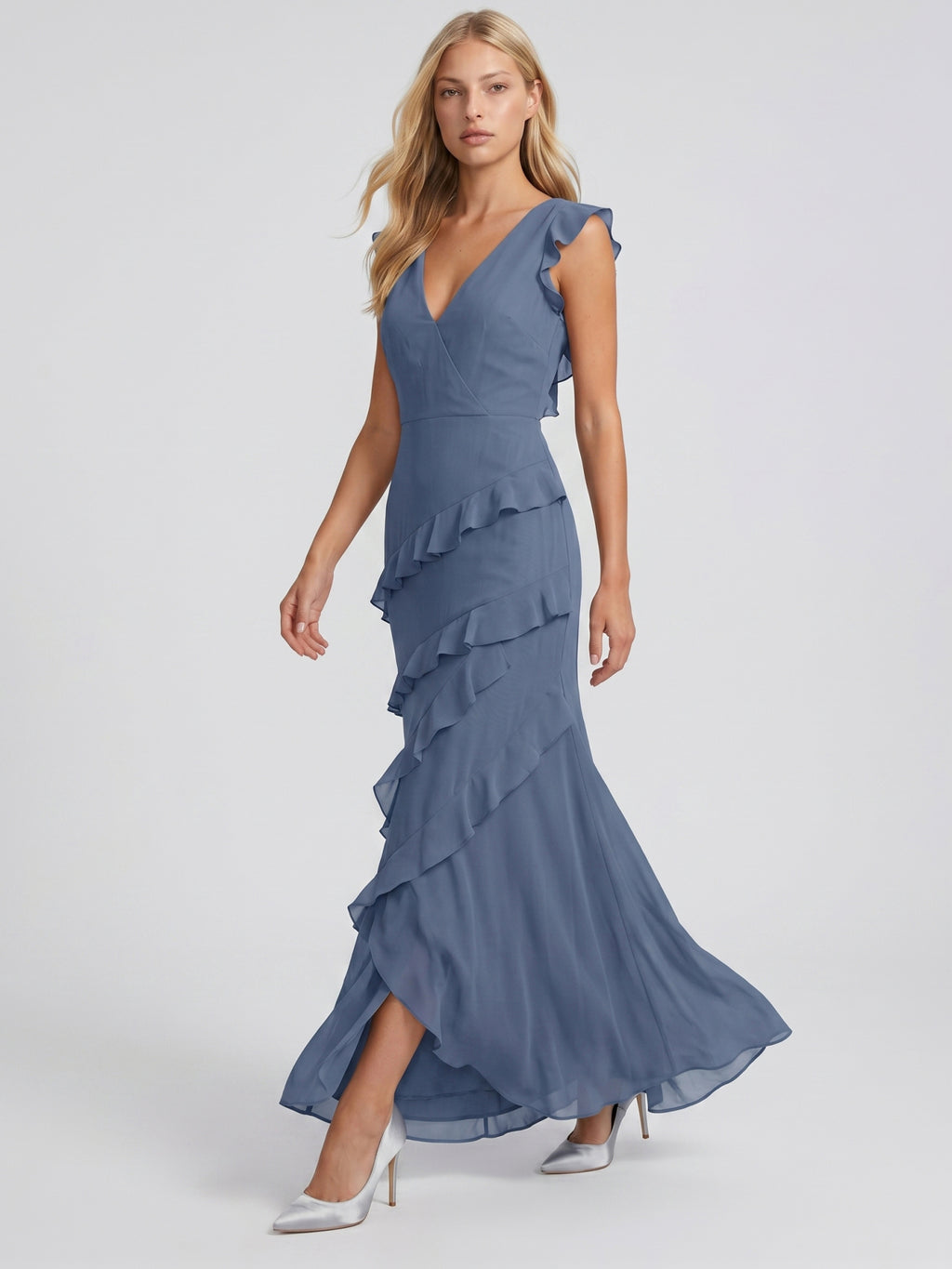 Stormy Chiffon Mermaid V-Neck V-Back Floor-Length Bridesmaid Dress