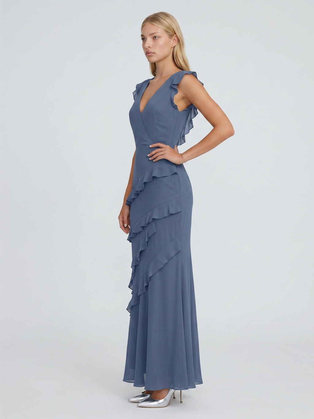 Stormy Chiffon Mermaid V-Neck V-Back Floor-Length Bridesmaid Dress