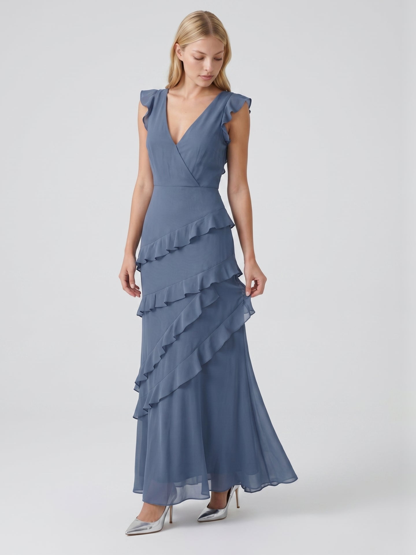 Stormy Chiffon Mermaid V-Neck V-Back Floor-Length Bridesmaid Dress