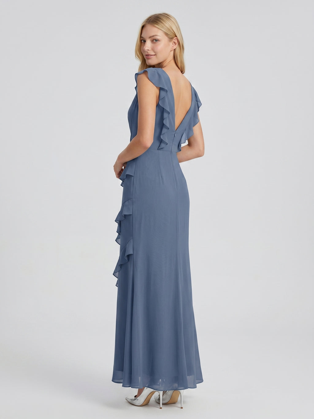 Stormy Chiffon Mermaid V-Neck V-Back Floor-Length Bridesmaid Dress