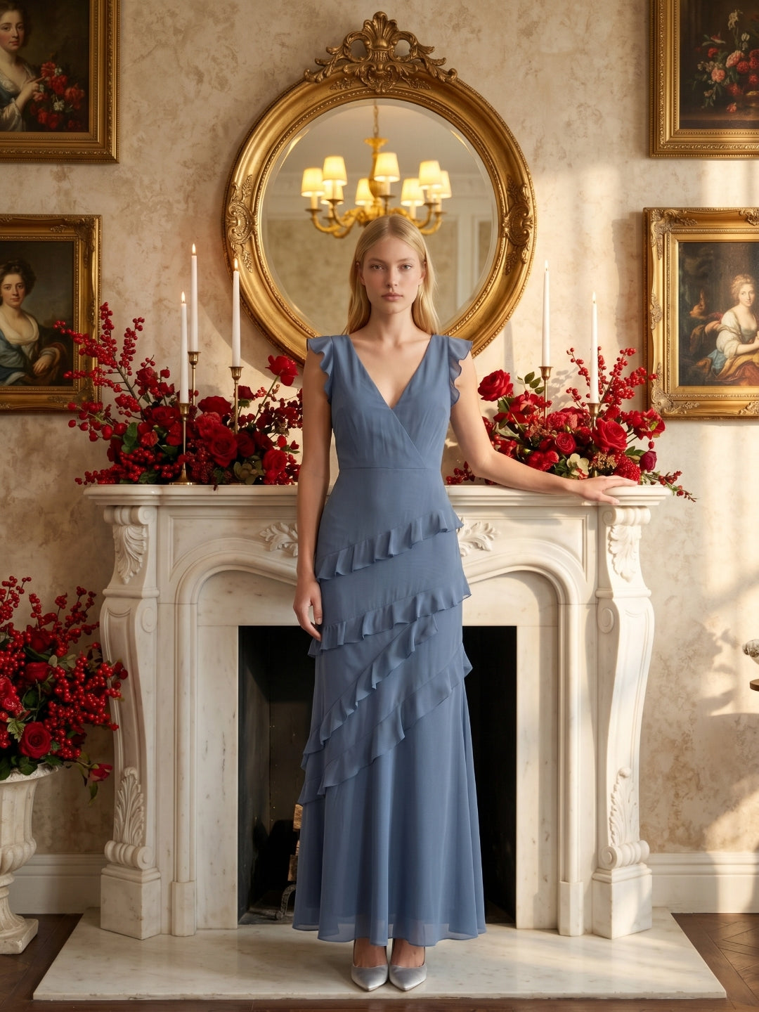 Stormy Chiffon Mermaid V-Neck V-Back Floor-Length Bridesmaid Dress