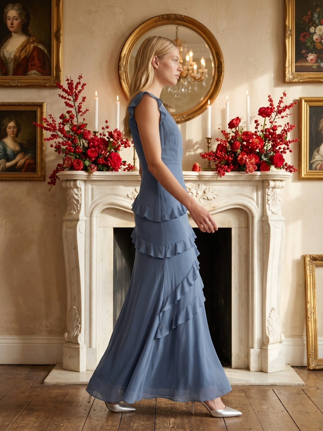 Stormy Chiffon Mermaid V-Neck V-Back Floor-Length Bridesmaid Dress
