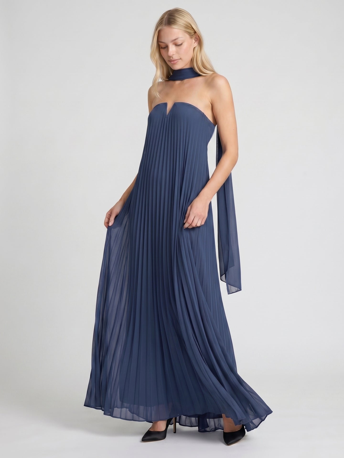 Stormy Chiffon Sheath Straight Neck Back Zip Floor-Length Bridesmaid Dress