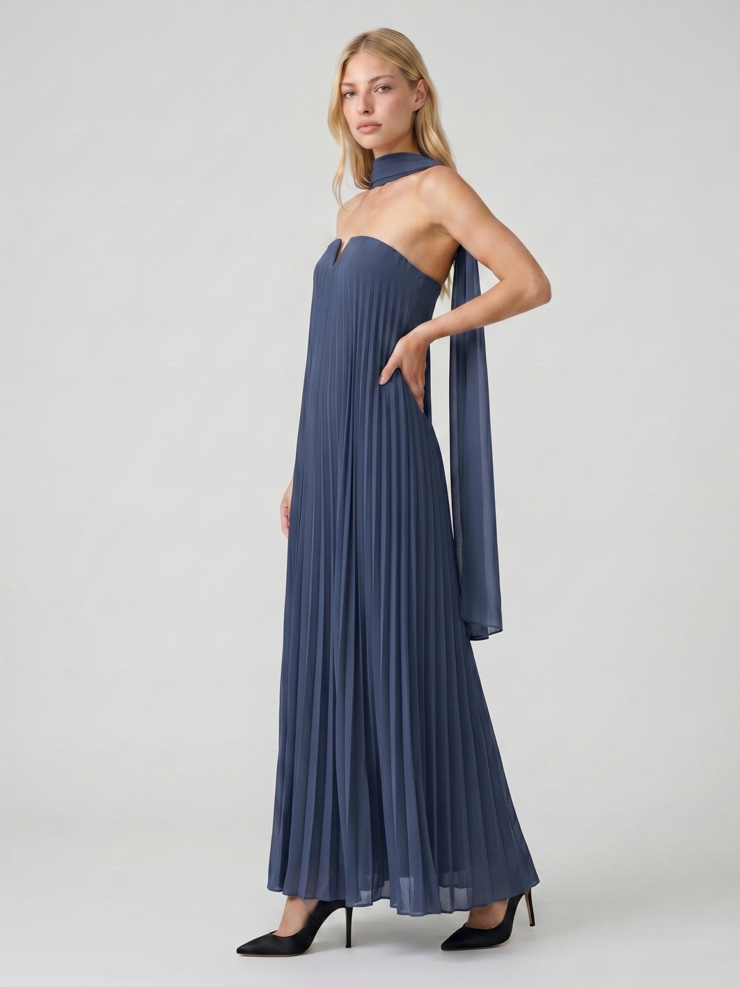 Stormy Chiffon Sheath Straight Neck Back Zip Floor-Length Bridesmaid Dress