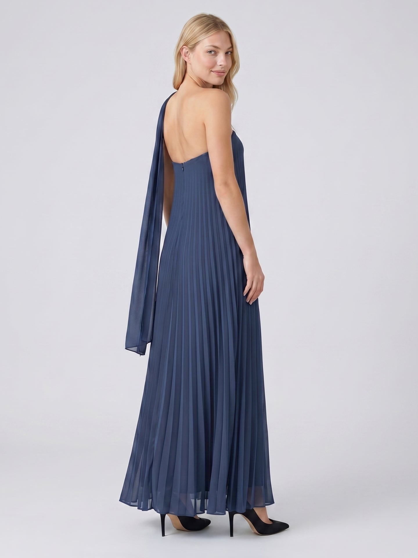 Stormy Chiffon Sheath Straight Neck Back Zip Floor-Length Bridesmaid Dress