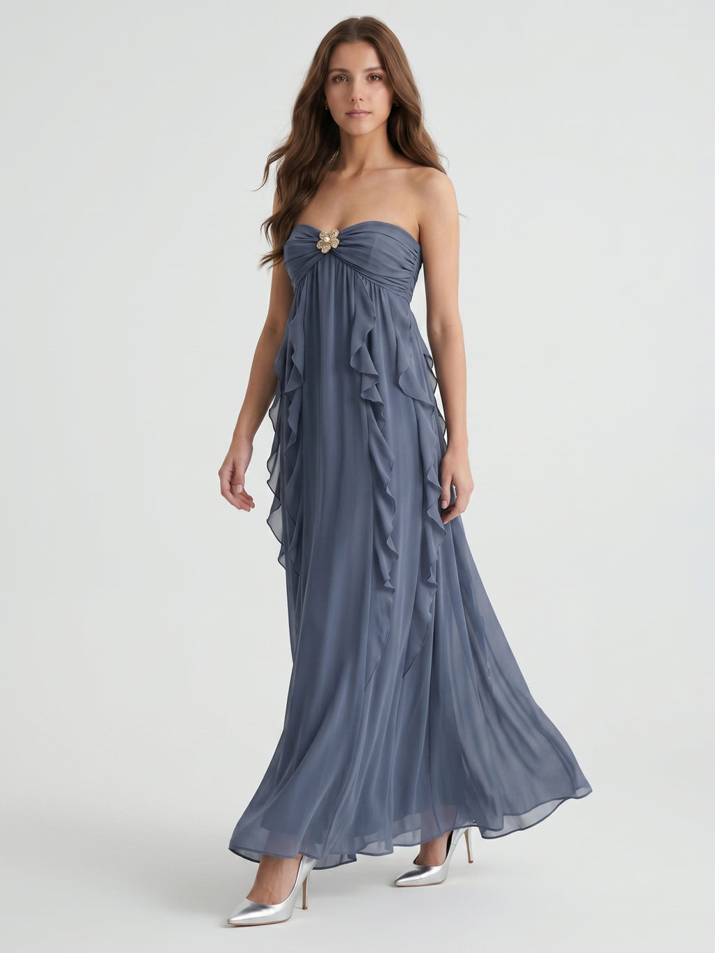 Stormy Chiffon Sheath Sweetheart Back Zip Floor-Length Bridesmaid Dress with Ruffle