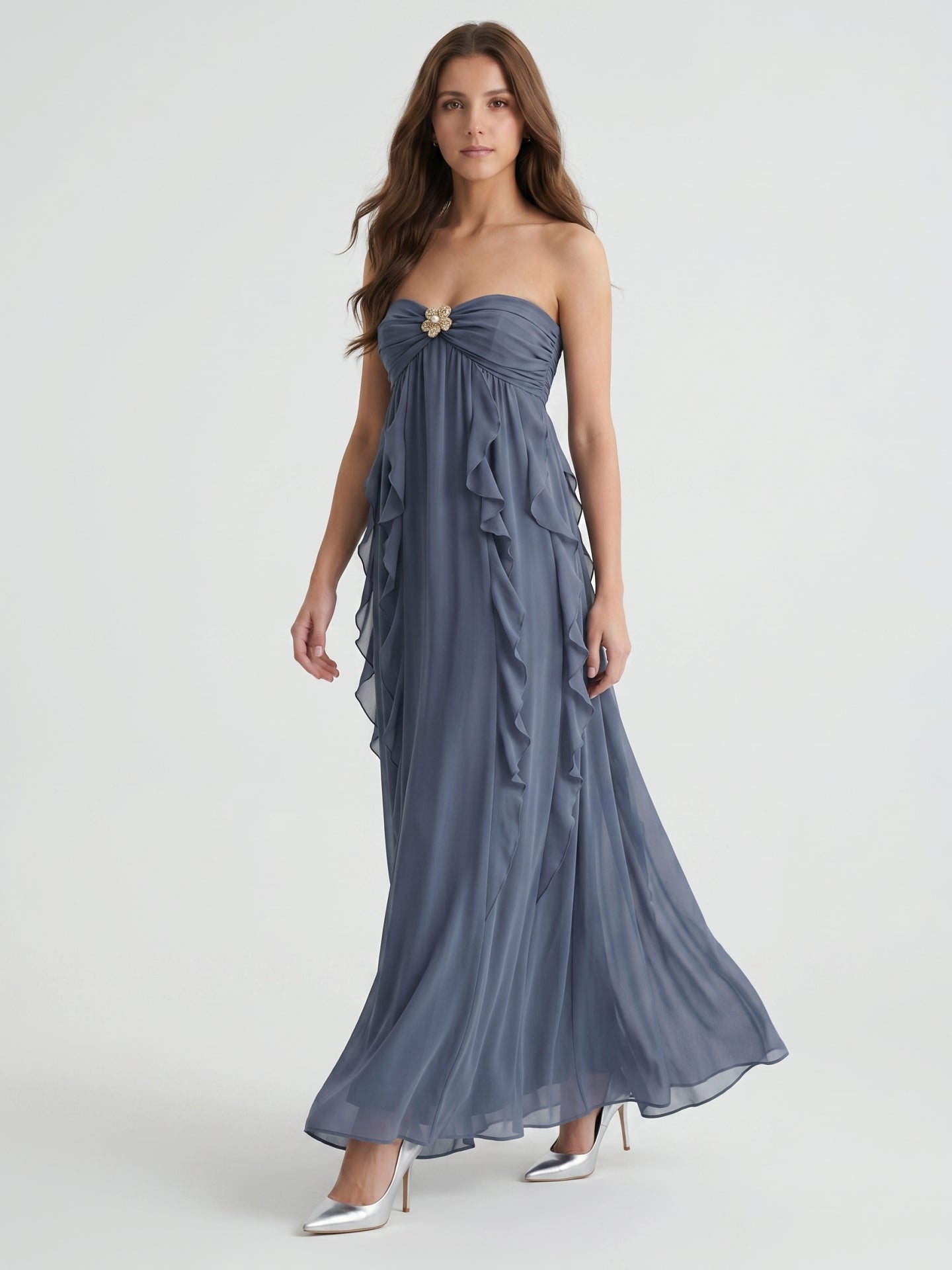 Stormy Chiffon Sheath Sweetheart Back Zip Floor-Length Bridesmaid Dress with Ruffle