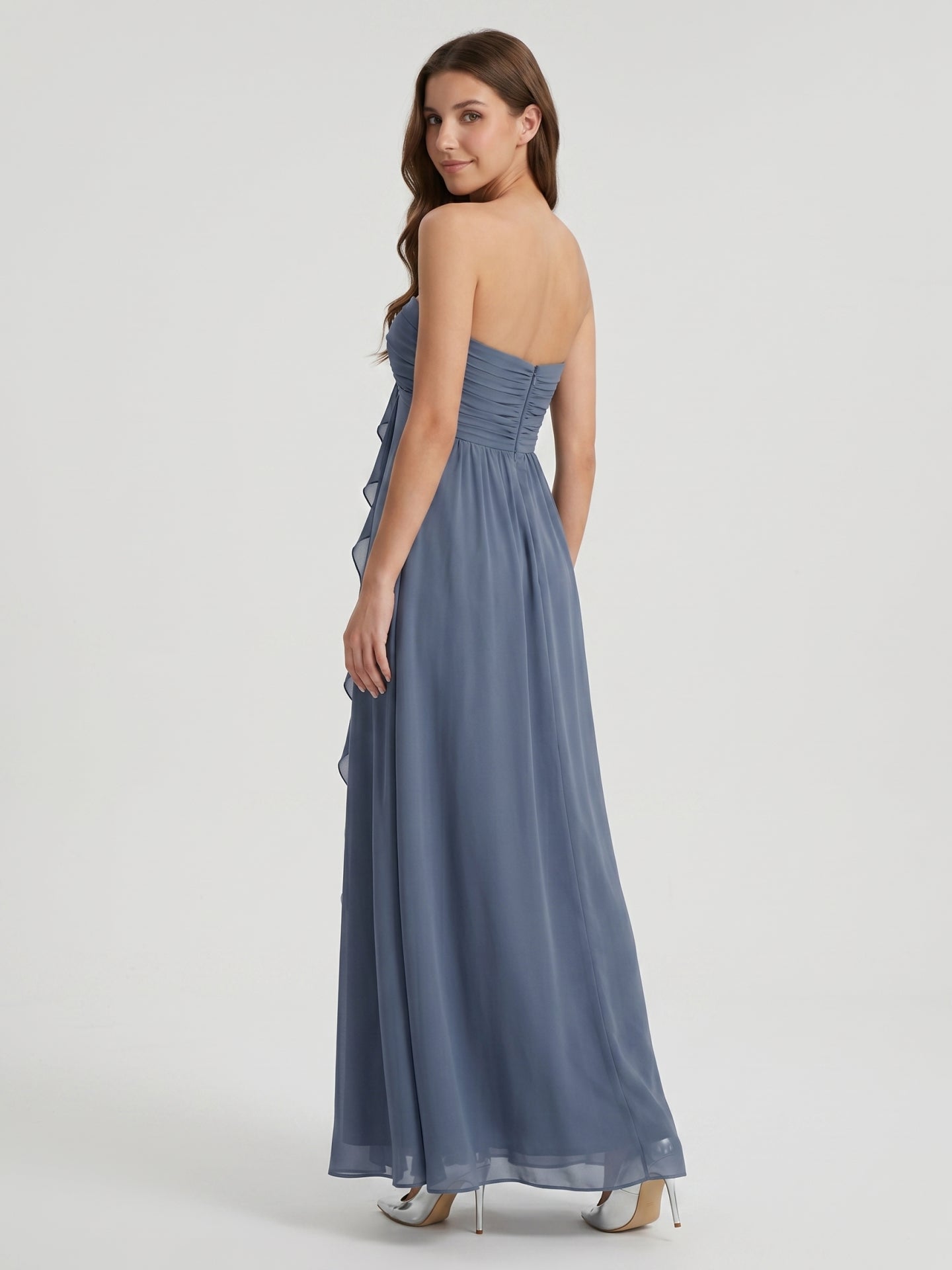 Stormy Chiffon Sheath Sweetheart Back Zip Floor-Length Bridesmaid Dress with Ruffle