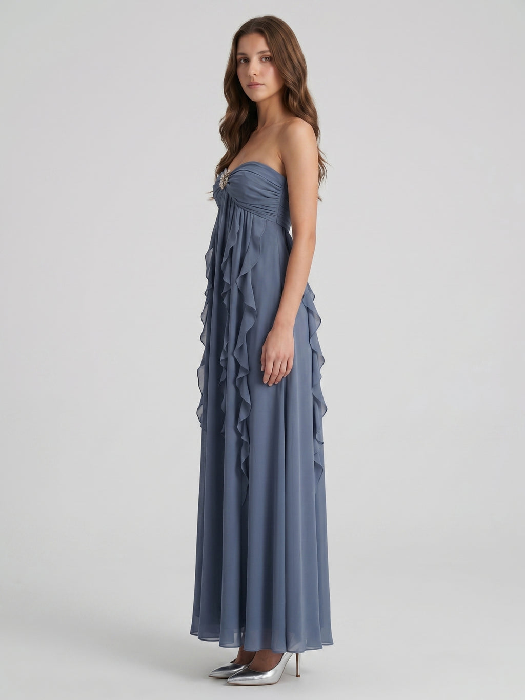 Stormy Chiffon Sheath Sweetheart Back Zip Floor-Length Bridesmaid Dress with Ruffle