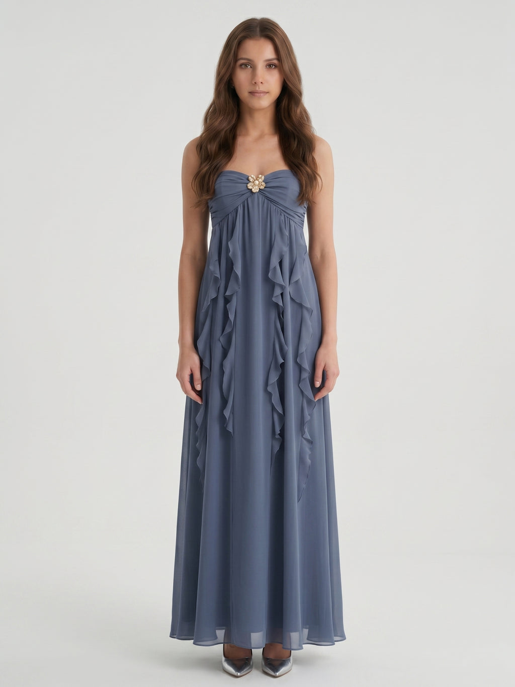 Stormy Chiffon Sheath Sweetheart Back Zip Floor-Length Bridesmaid Dress with Ruffle