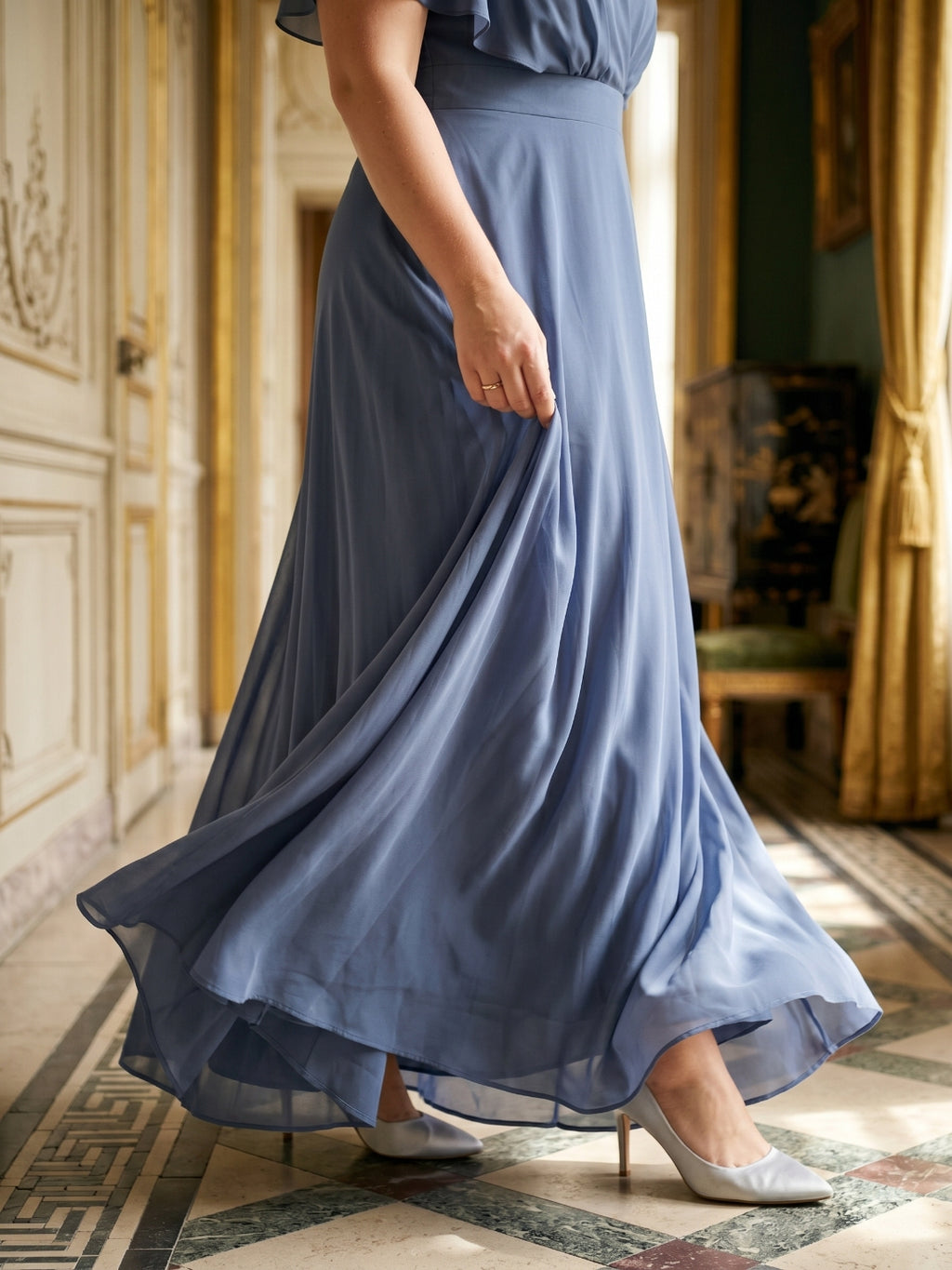 Stormy Chiffon V-Neck Back Zip  A-Line Ankle-Length  Plus Size Bridesmaid Dress