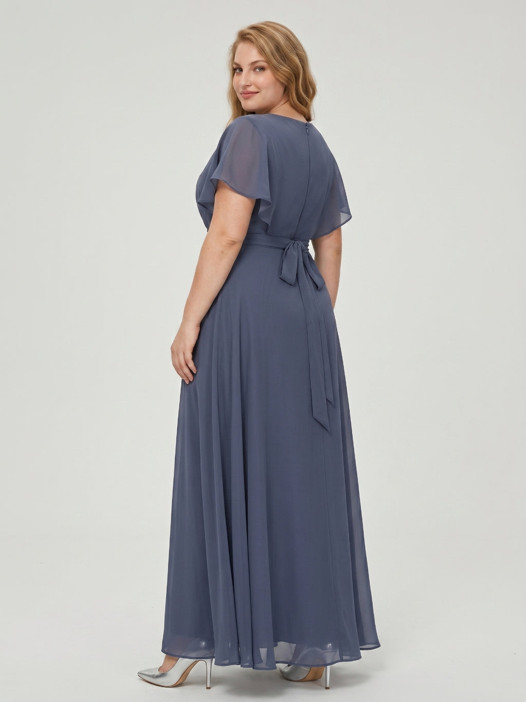 Stormy Chiffon V-Neck Back Zip  A-Line Ankle-Length  Plus Size Bridesmaid Dress