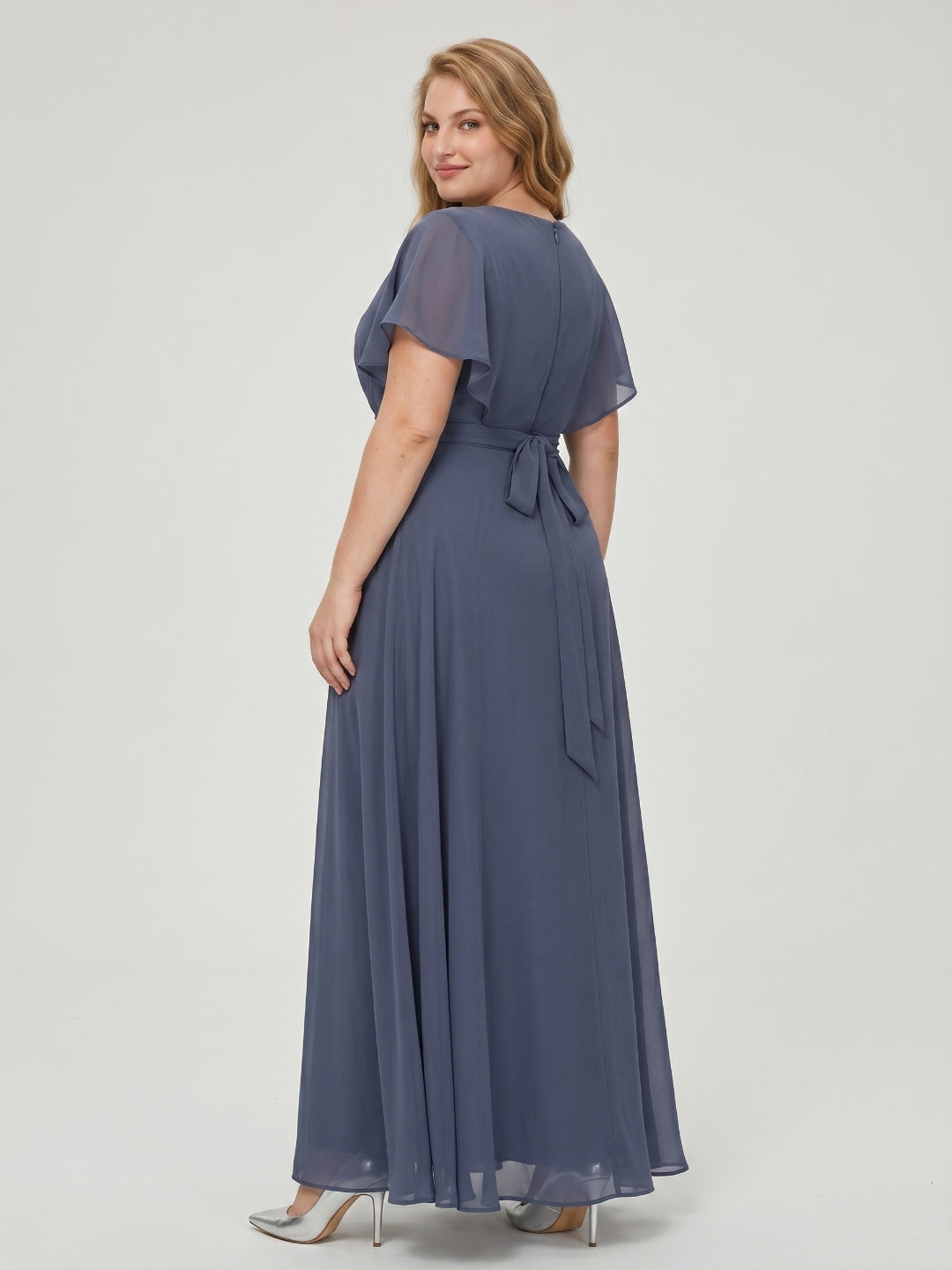 Stormy Chiffon V-Neck Back Zip  A-Line Ankle-Length  Plus Size Bridesmaid Dress