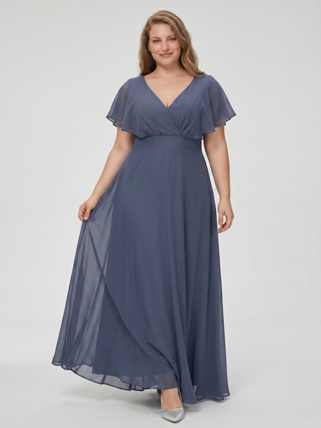 Stormy Chiffon V-Neck Back Zip  A-Line Ankle-Length  Plus Size Bridesmaid Dress