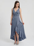 Stormy Matte Satin A-Line V-Neck V-Back Asymmetrical Bridesmaid Dress
