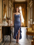 Stormy Matte Satin Sheath V-Neck Lace-up Asymmetrical Bridesmaid Dress