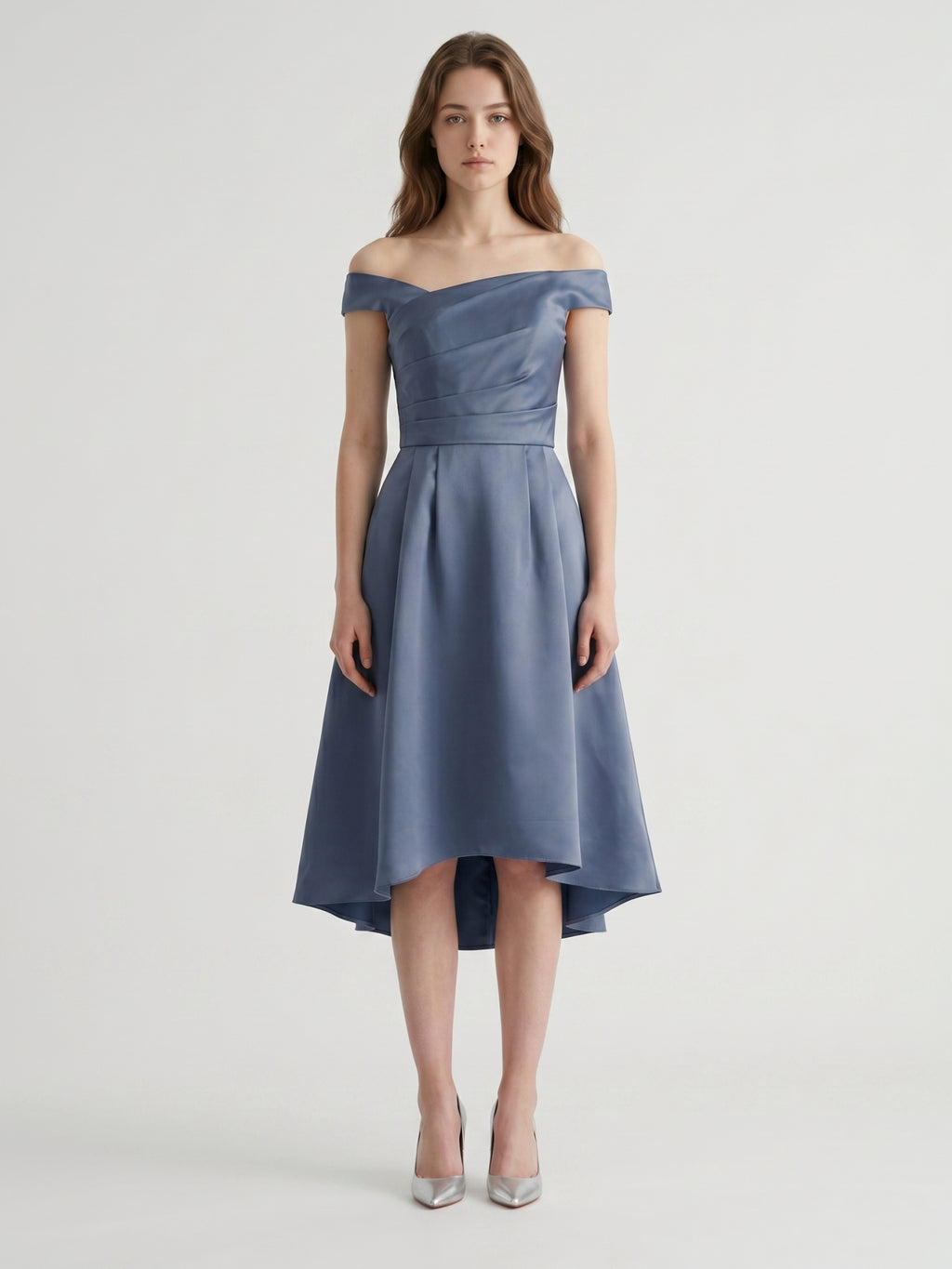 Stormy Satin A-Line Off-the-Shoulder Backless Asymmetrical Bridesmaid Dress