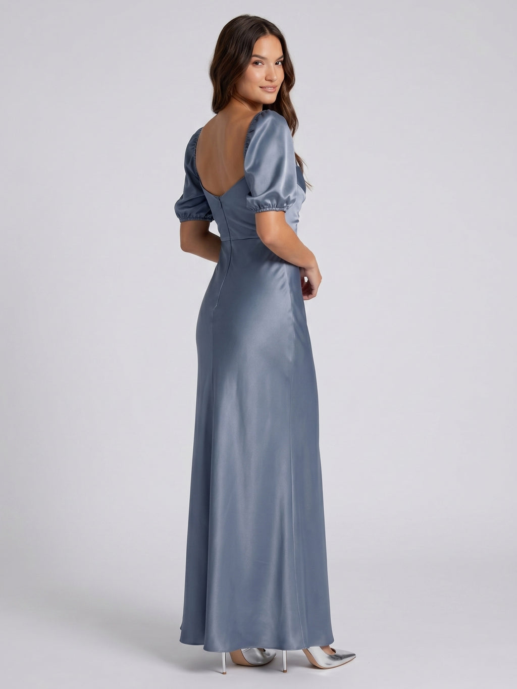 Stormy Satin A-Line Square Neck Back Zip Floor-Length Bridesmaid Dress