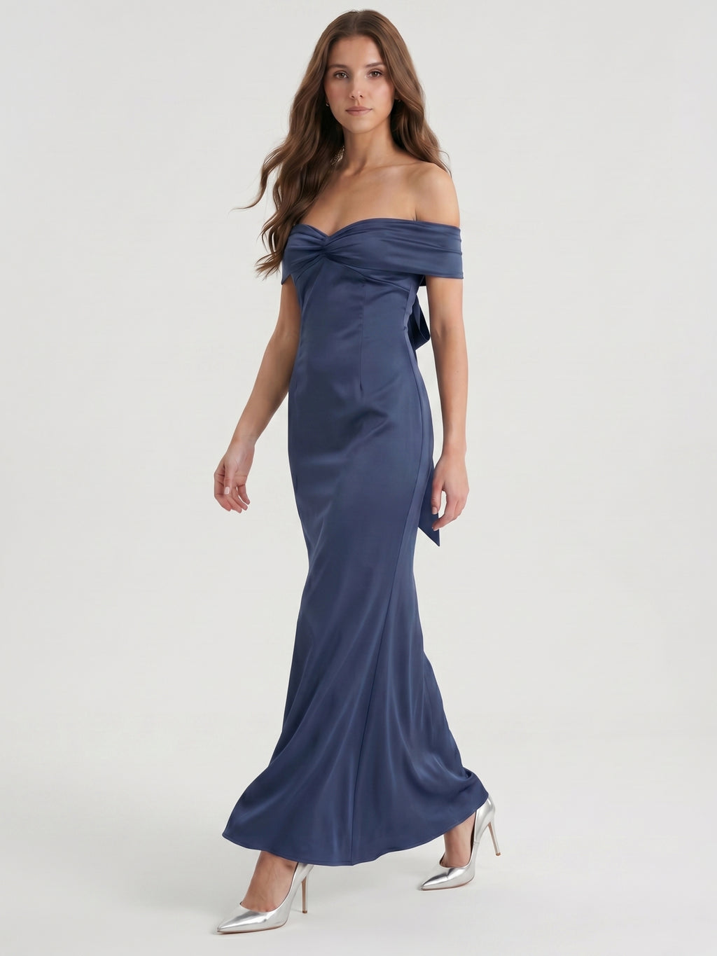Stormy Satin Mermaid Off-the-Shoulder Back Zip Floor-Length Bridesmaid Dress