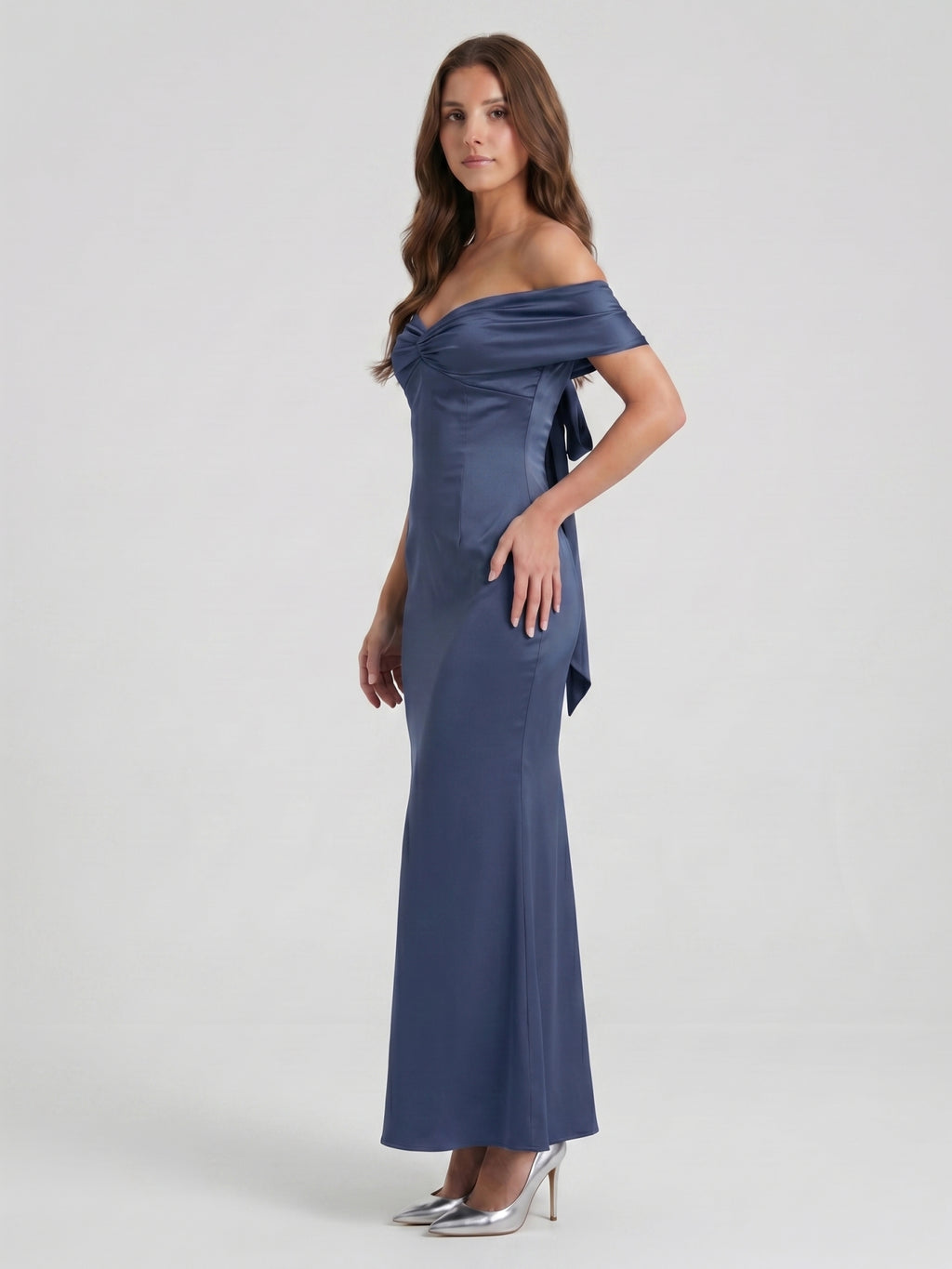 Stormy Satin Mermaid Off-the-Shoulder Back Zip Floor-Length Bridesmaid Dress