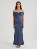 Stormy Satin Mermaid Off-the-Shoulder Back Zip Floor-Length Bridesmaid Dress