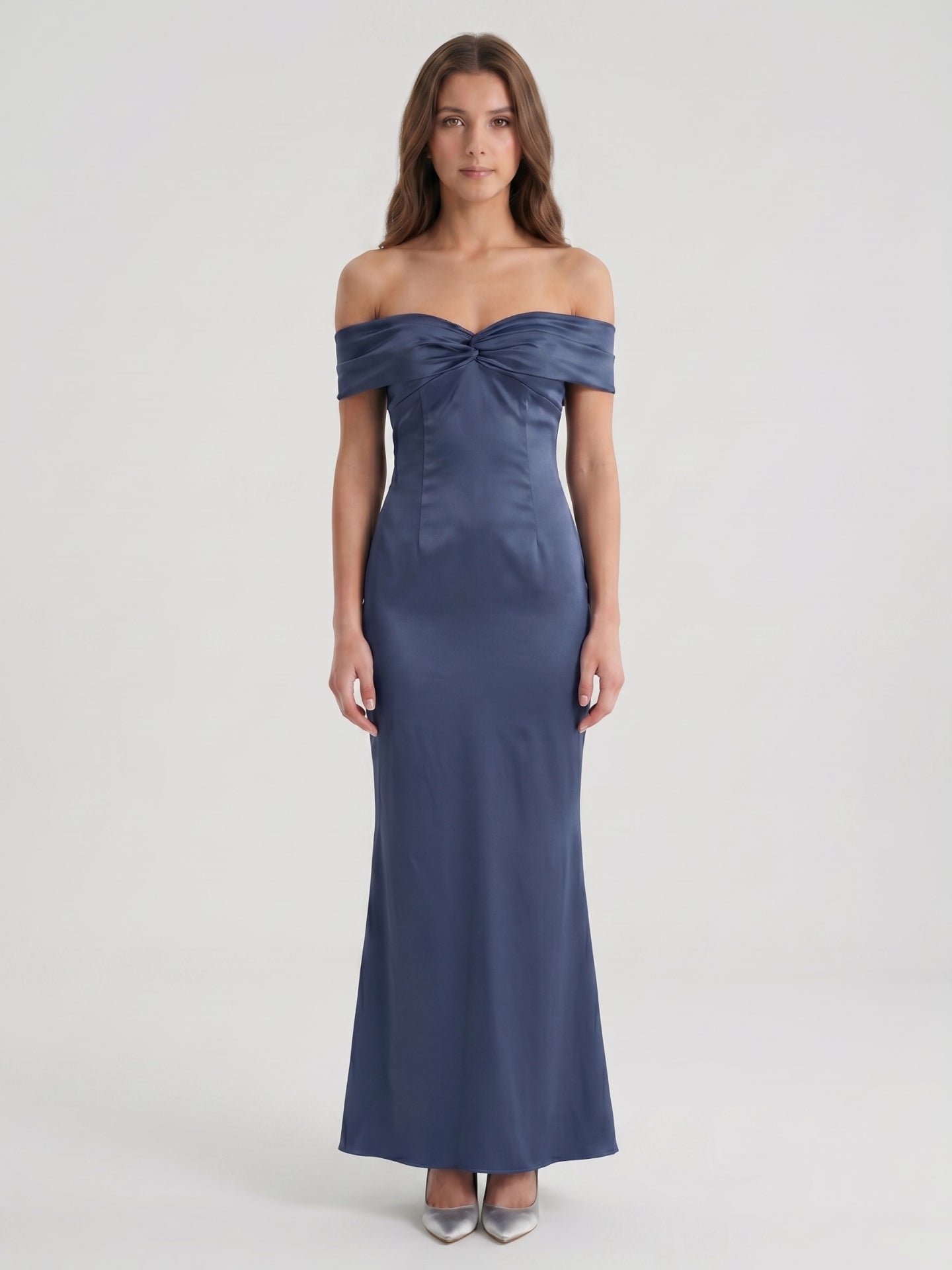Stormy Satin Mermaid Off-the-Shoulder Back Zip Floor-Length Bridesmaid Dress