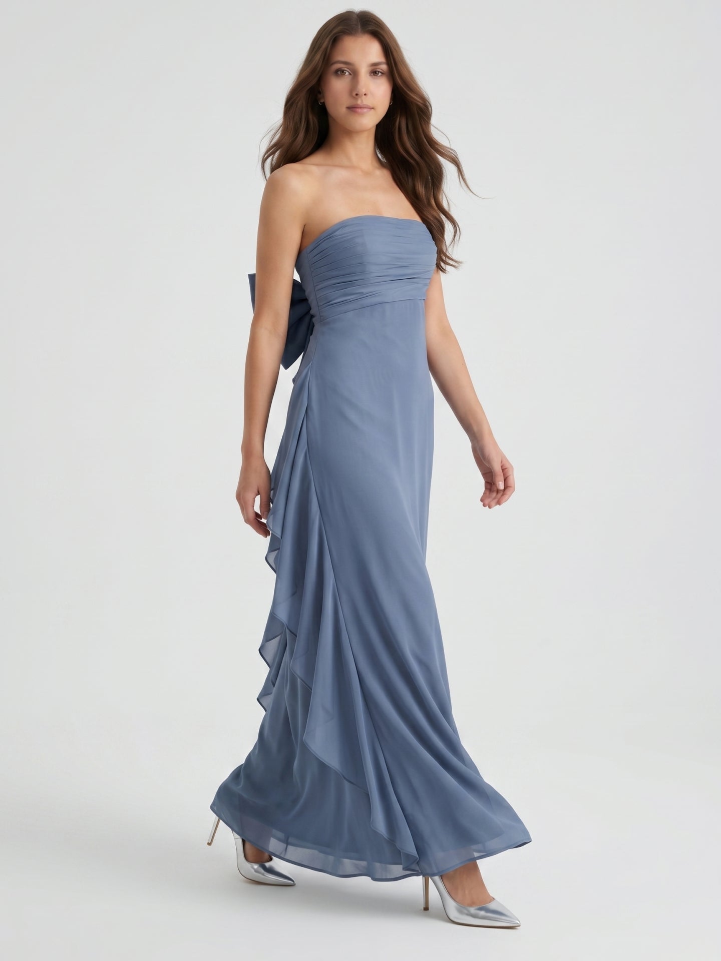 Stormy Chiffon A-Line Straight Neck Back Zip Floor-Length Bridesmaid Dress with Bow