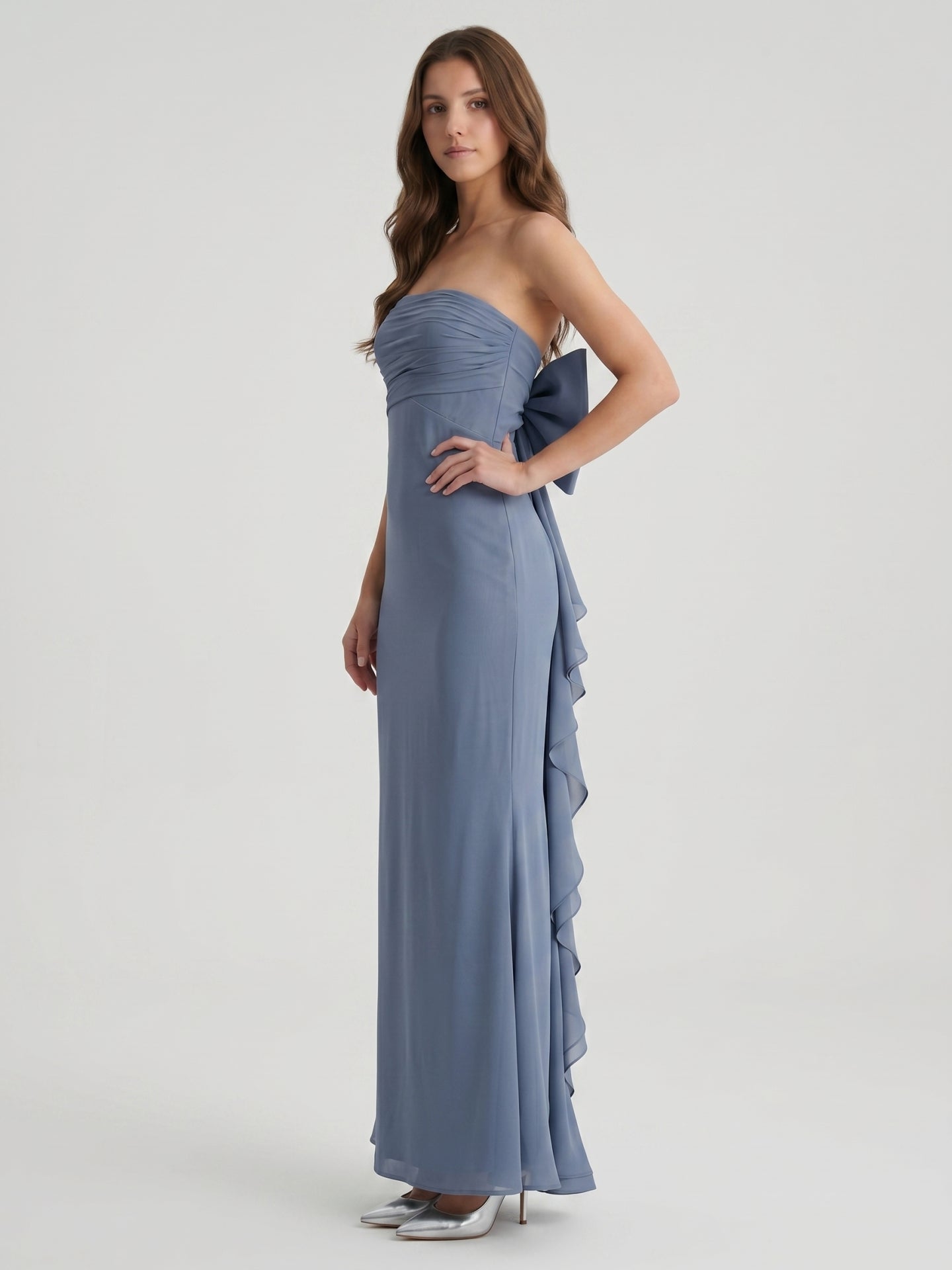 Stormy Chiffon A-Line Straight Neck Back Zip Floor-Length Bridesmaid Dress with Bow