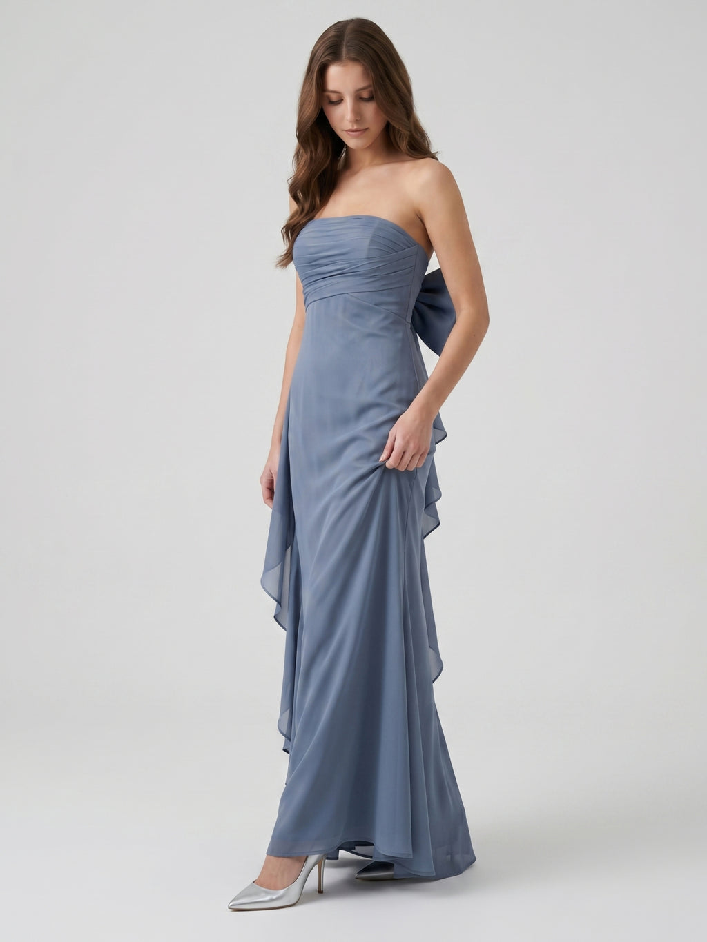 Stormy Chiffon A-Line Straight Neck Back Zip Floor-Length Bridesmaid Dress with Bow