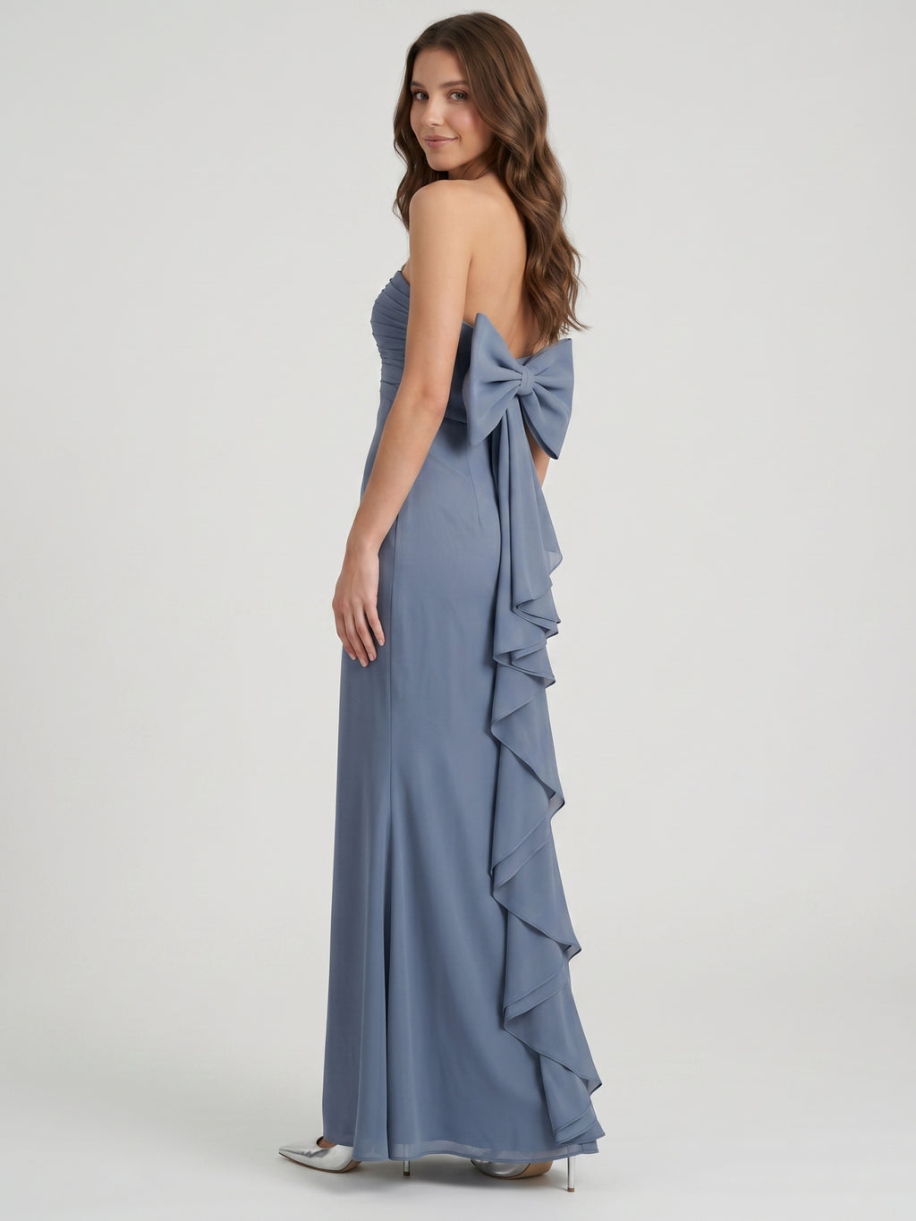 Stormy Chiffon A-Line Straight Neck Back Zip Floor-Length Bridesmaid Dress with Bow