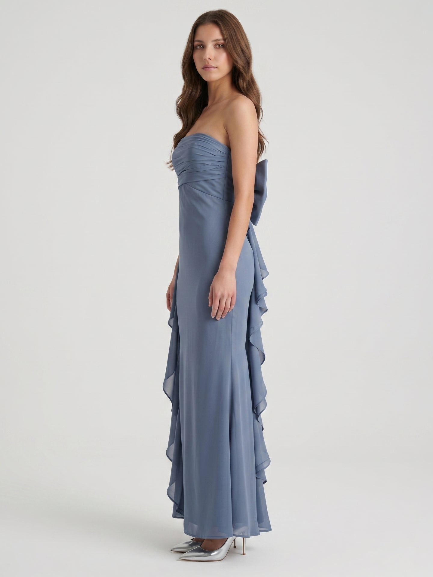 Stormy Chiffon A-Line Straight Neck Back Zip Floor-Length Bridesmaid Dress with Bow