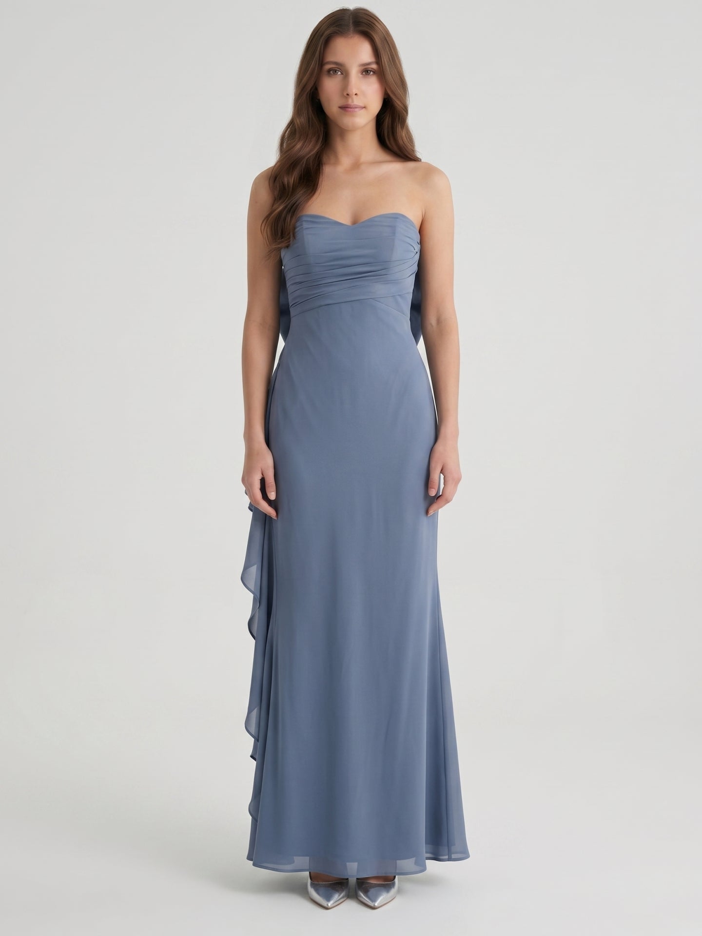 Stormy Chiffon A-Line Straight Neck Back Zip Floor-Length Bridesmaid Dress with Bow