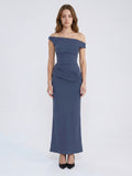 Stormy Stretch Knit Mermaid Off-the-Shoulder Side Zip Floor-Length Bridesmaid Dress