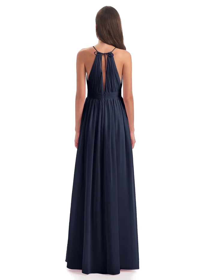 Stylish A-Line Halter Neck Sleeveless Chiffon Pleated Floor-Length Bridesmaid Dress