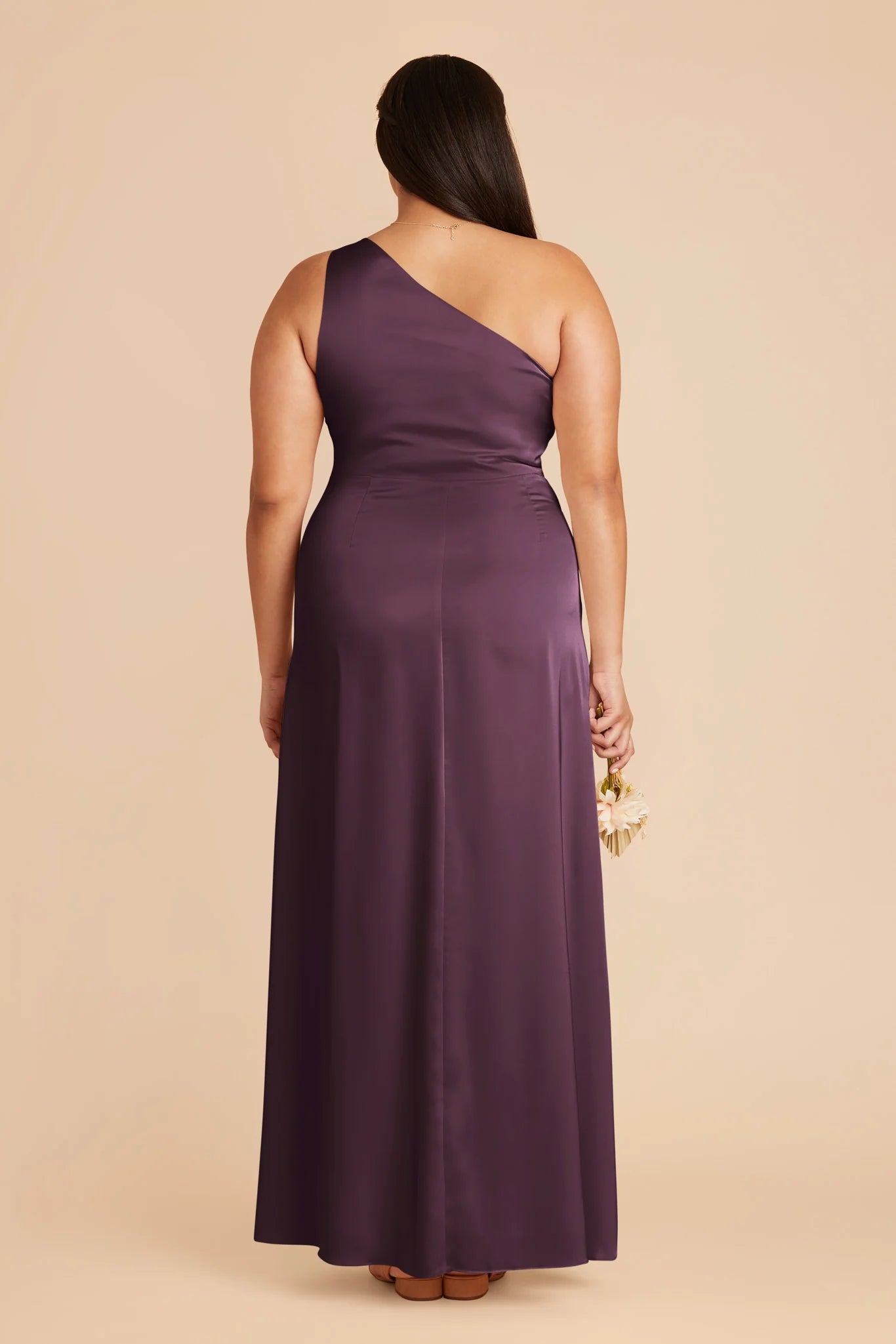 Stylish Plum One Shoulder Sleeveless Satin Maxi Bridesmaid Dress