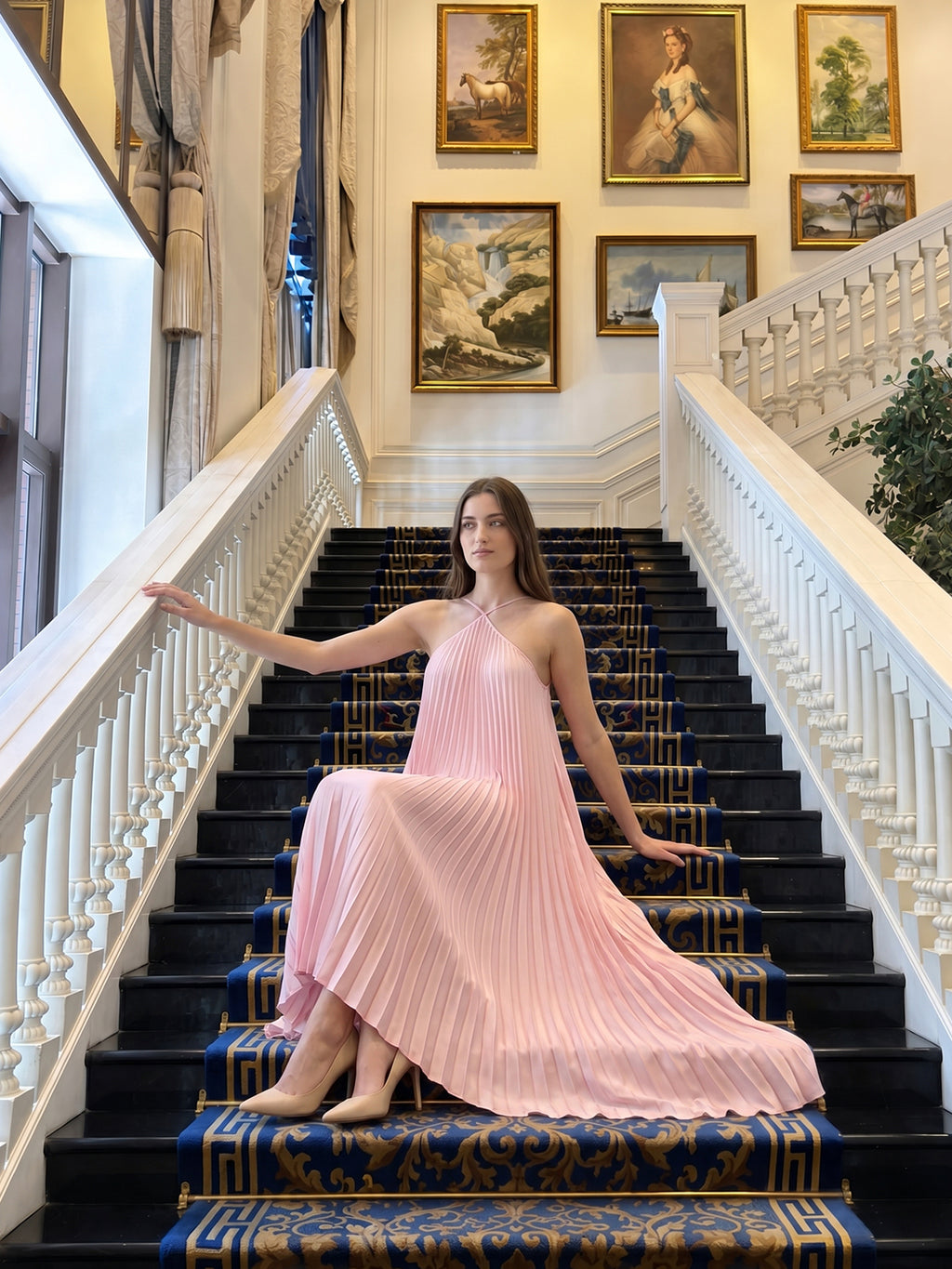 Sweet Blushing Pink Satin A-Line Halter Neckline Backless  Bridesmaid Dress