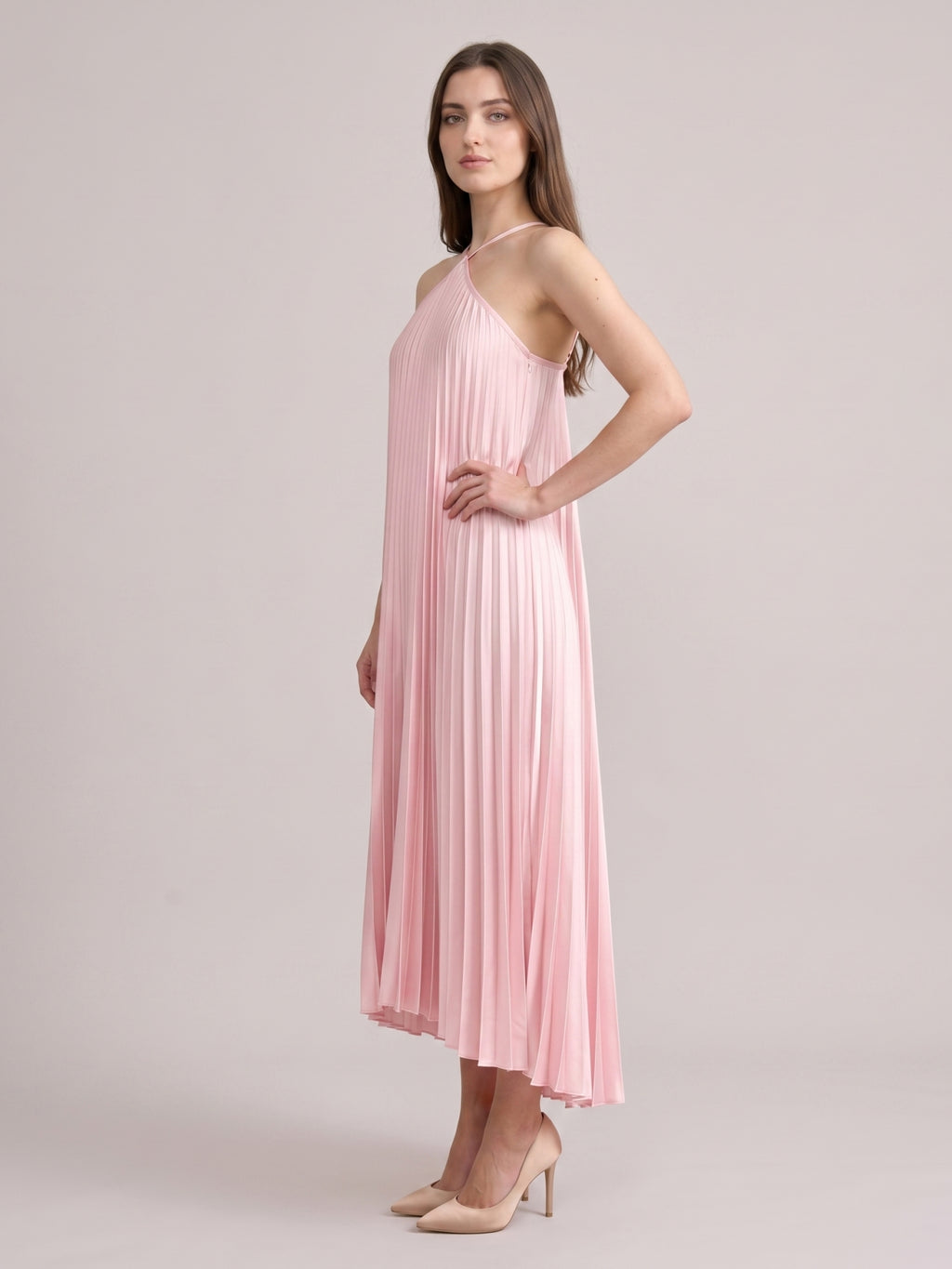 Sweet Blushing Pink Satin A-Line Halter Neckline Backless  Bridesmaid Dress