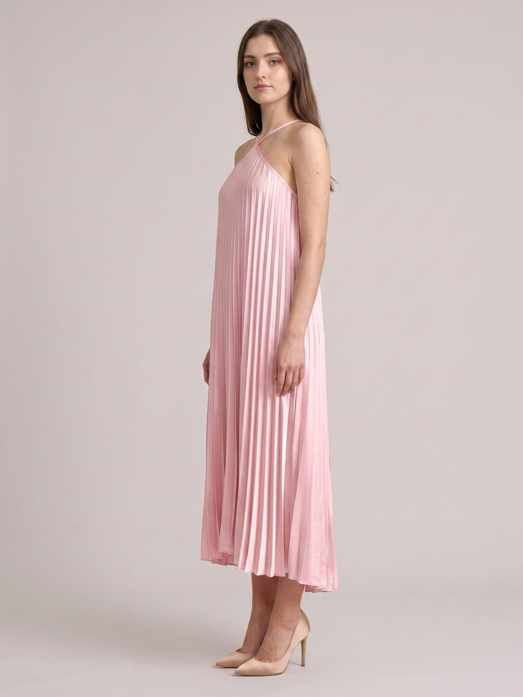 Sweet Blushing Pink Satin A-Line Halter Neckline Backless  Bridesmaid Dress