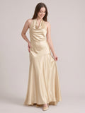 Sweet Champagne Satin Trumpet Square Neck Backless 3D FlowerDetail Bridesmaid Dress