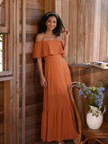 Sweet & Flowy Cinnamon Chiffon A-Line Off-the-Shoulder Ankle-Length Bridesmaid Dress with Minimalist Design